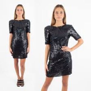 RACHEL Rachel Roy Black Sequin Short Sleeve Mini Dress